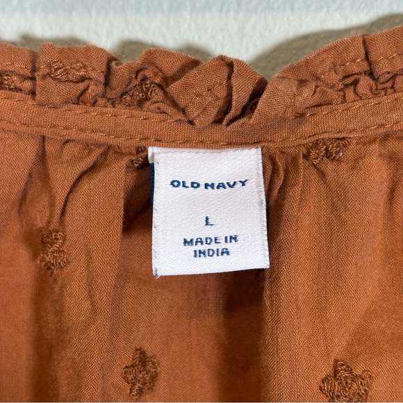 Old Navy Ruffled Square-Neck Embroidered Blouse-Warm Coffee-Women Size Large - Picture 6 of 7